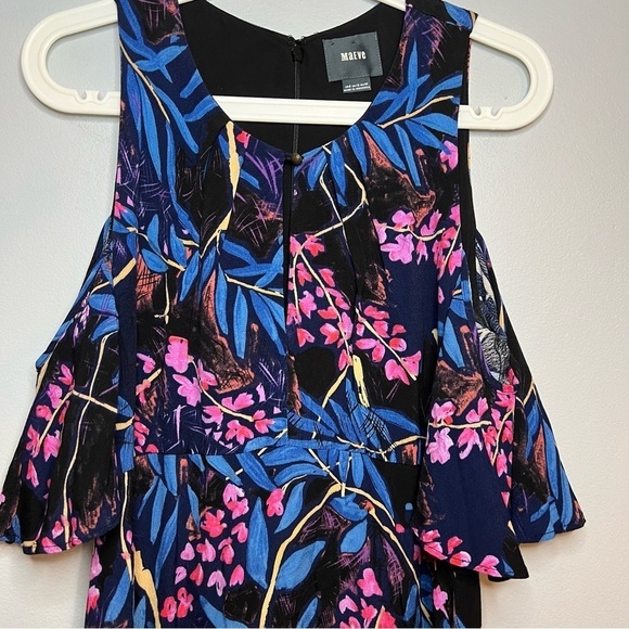 Anthropologie Maeve Elia Blue Floral Cold Shoulder Short Sleeve Midi Dress Sz 8 - Picture 5 of 16
